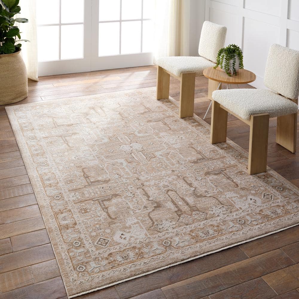 Gray and Beige 8' x 10' Wool and Synthetic Rug