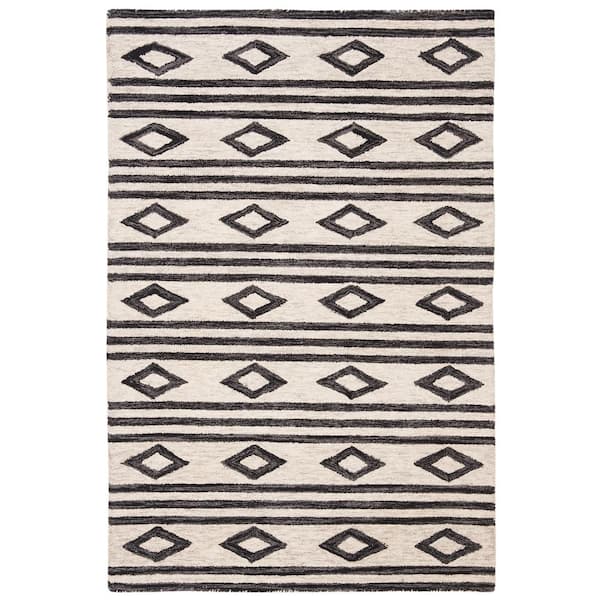 SAFAVIEH Micro-Loop Ivory/Charcoal Doormat 2 ft. x 3 ft. Striped Diamonds Area Rug