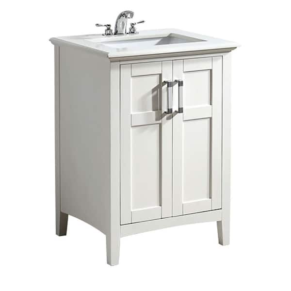Simpli Home Winston 24 in. Bath Vanity in Soft White with Quartz Marble Vanity Top in Bombay White with White Basin