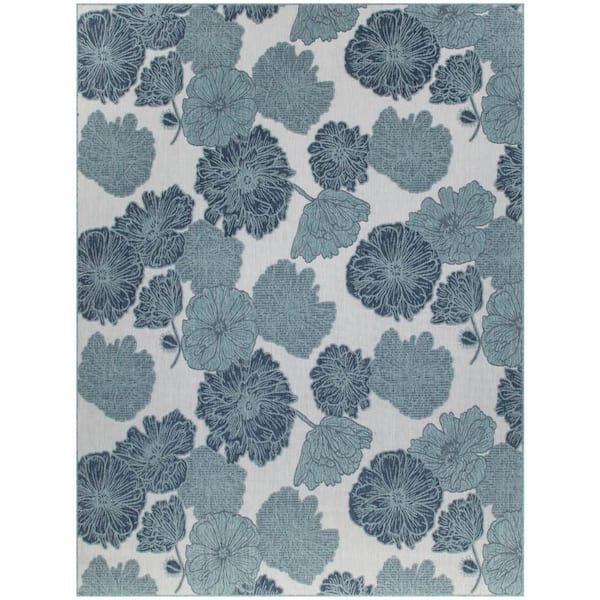 Nourison Garden Oasis Blue 8 ft. x 10 ft. Nature-inspired Contemporary Area Rug