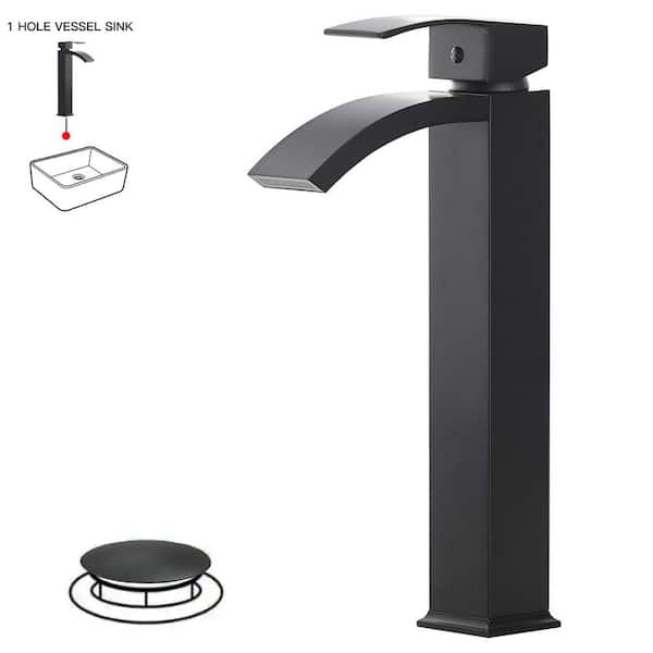 BWE Single Hole Single Handle High Arc Bathroom Faucet With Pop Up Drain Without Overflow in Matte Black