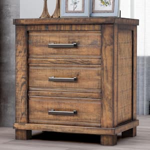 Rustic 3-Drawer Reclaimed Solid Wood Framhouse Nightstand (24 in. W x 17 in. D x 25.6 in. H)