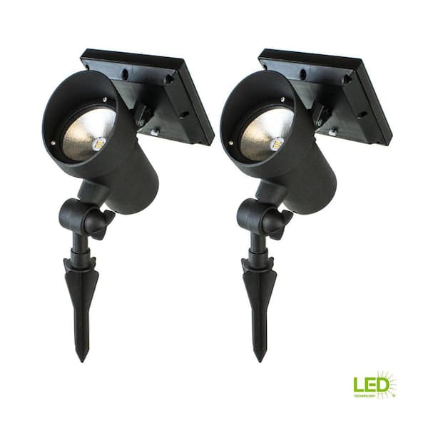 High Lumen Metal Solar Black Outdoor Integrated LED Landscape Spot Light (2-Pack)
