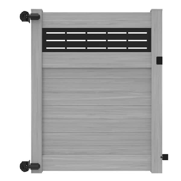 5 ft. x 6 ft. Horizontal Fence - Boardwalk DSP Vinyl Privacy Gate With DSP Top Driftwood