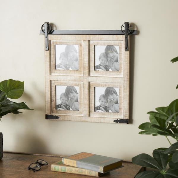 Litton Lane 5" x 5" Brown 4 Slot Wall Photo Frame with Metal Accent