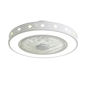 22 in. Integrated LED Indoor Round White Ceiling Fan Modern Enclosed Diamond Style with Remote Control
