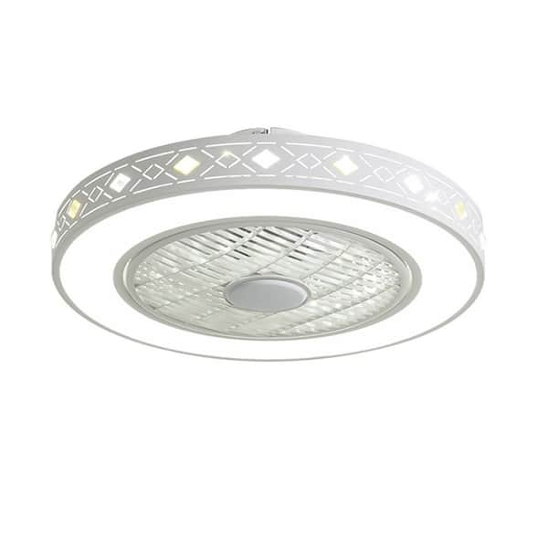 OUKANING 22 in. Integrated LED Indoor Round White Ceiling Fan Modern Enclosed Diamond Style with Remote Control