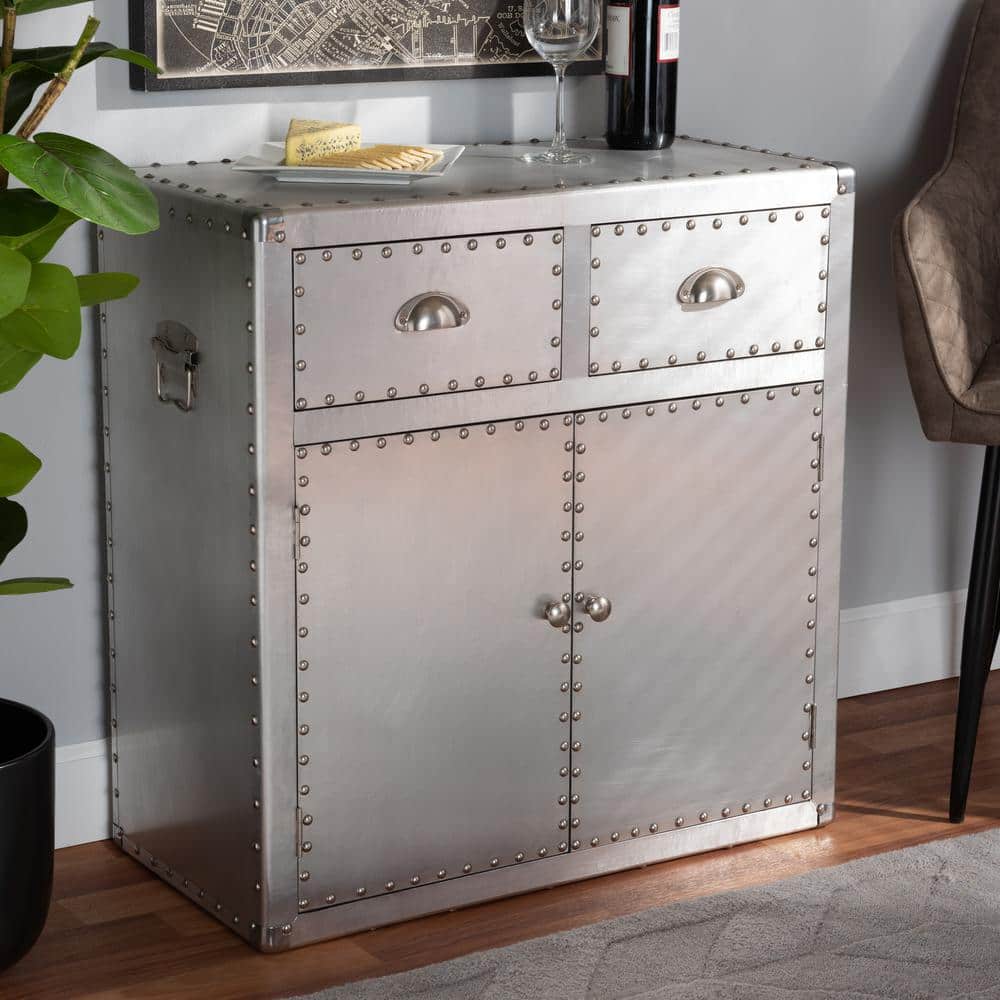 Serge Silver Metal Industrial 2-Door Storage Cabinet