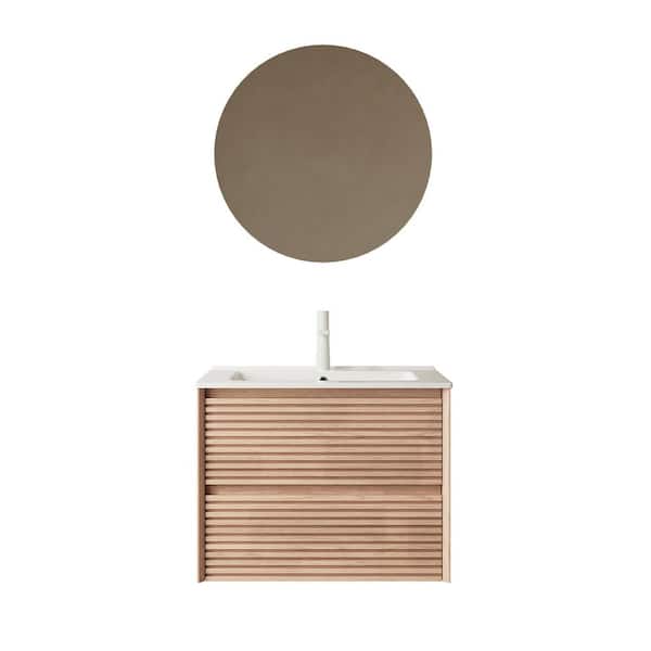 36 in. Single Sink Floating Walnut Bath Vanity with White Ceramic Top, Pre-assembled