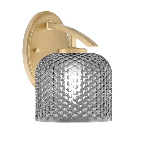 Unbranded Siena 5.75 in. 1-Light New Age Brass Sconce with 6 in. Smoke Textured Glass Shade No Bulb Included