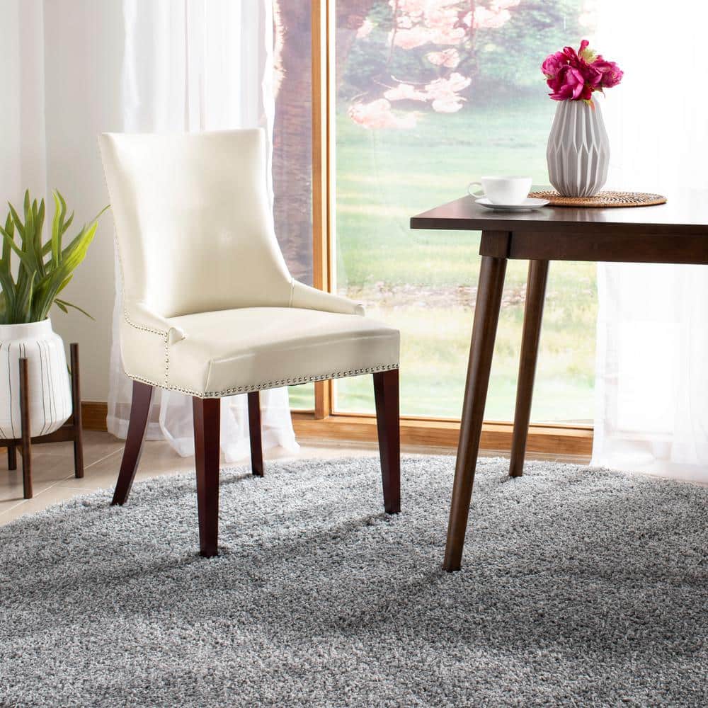 Elegant Cream Leather Upholstered Parsons Side Chair with Birch Wood Legs