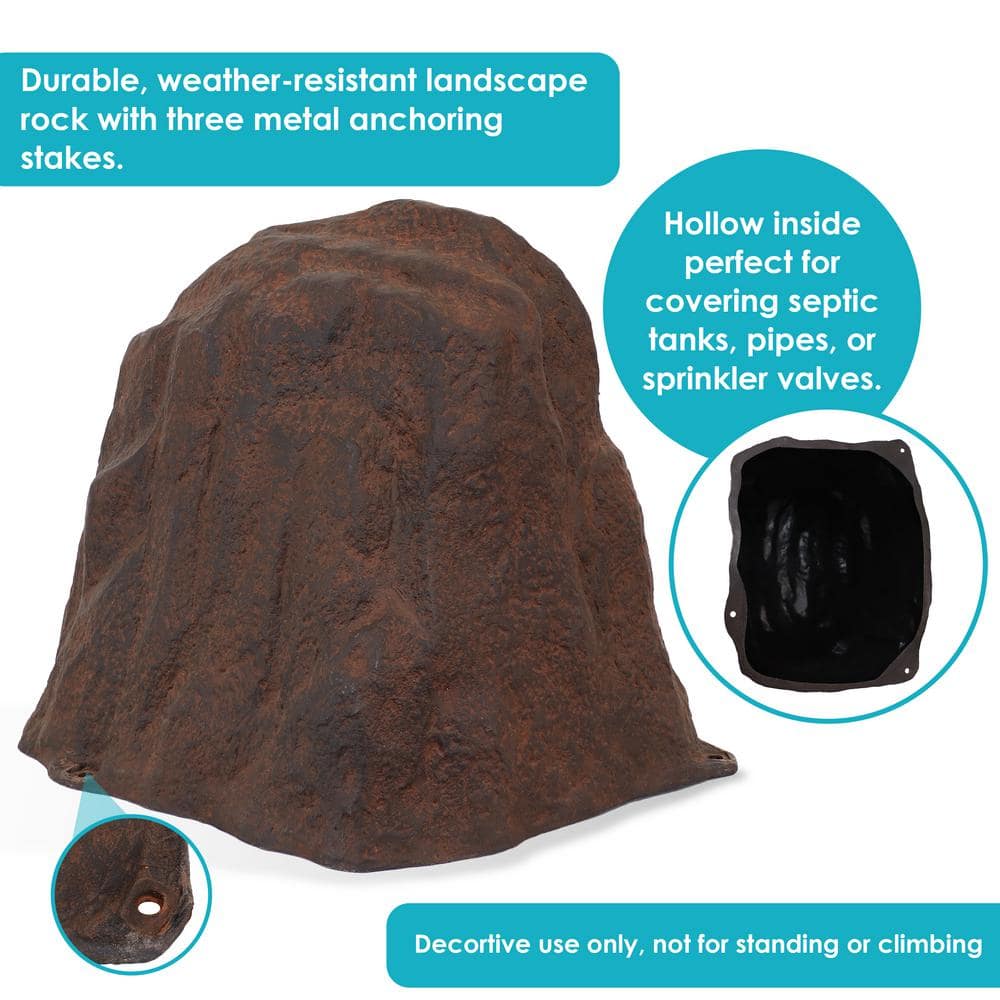Brown Polyresin Faux Landscape Rock Cover with Metal Stakes