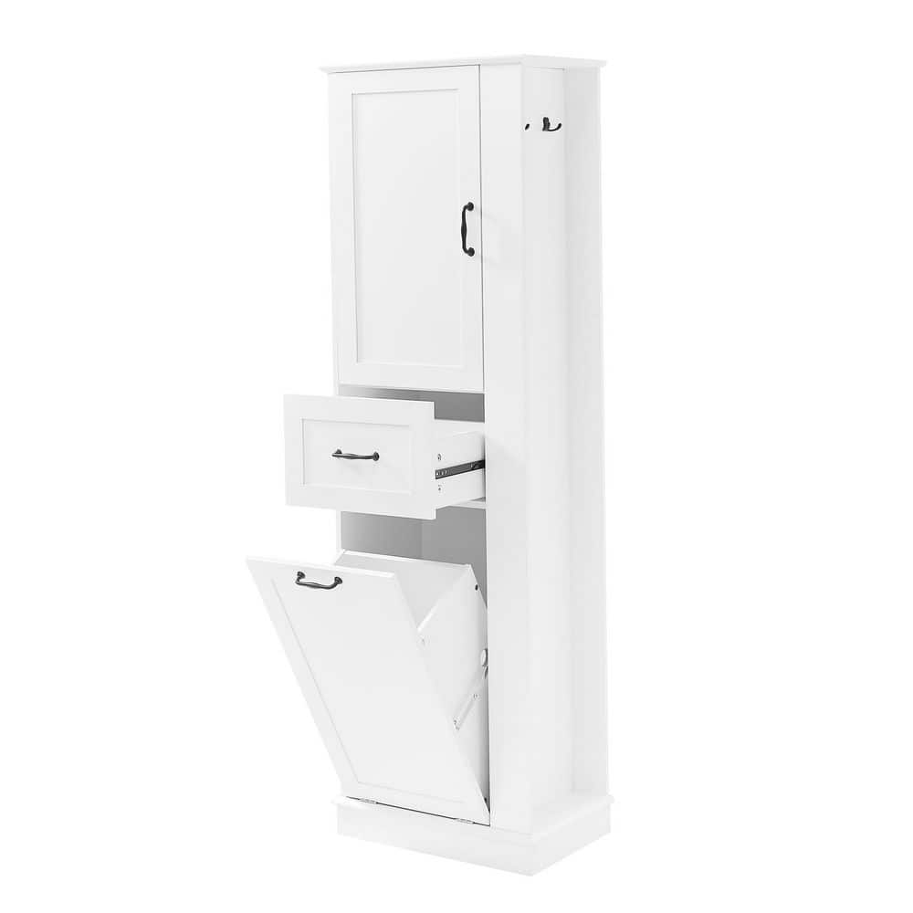 20.3 in. W x 13.8 in. D x 63.8 in. H White MDF Freestanding Linen Cabinet with Tilt-Out Compartment, Adjustable Shelves price history on PriceWatchPro
