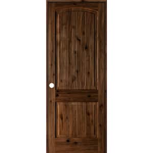 32 in. x 96 in. Knotty Alder 2-Panel Right-Hand Arch V-Groove Provincial Stain Solid Wood Single Prehung Interior Door