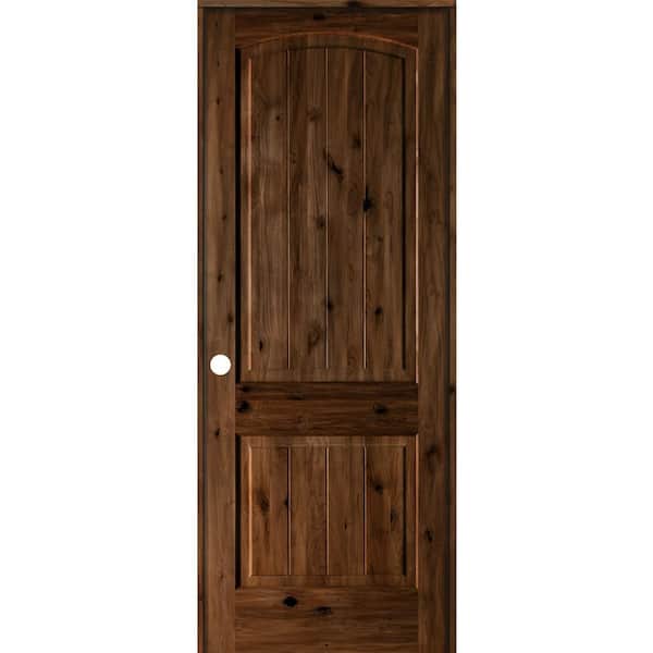 null 30 in. x 96 in. Knotty Alder 2-Panel Right-Hand Arch V-Groove Provincial Stain Solid Wood Single Prehung Interior Door