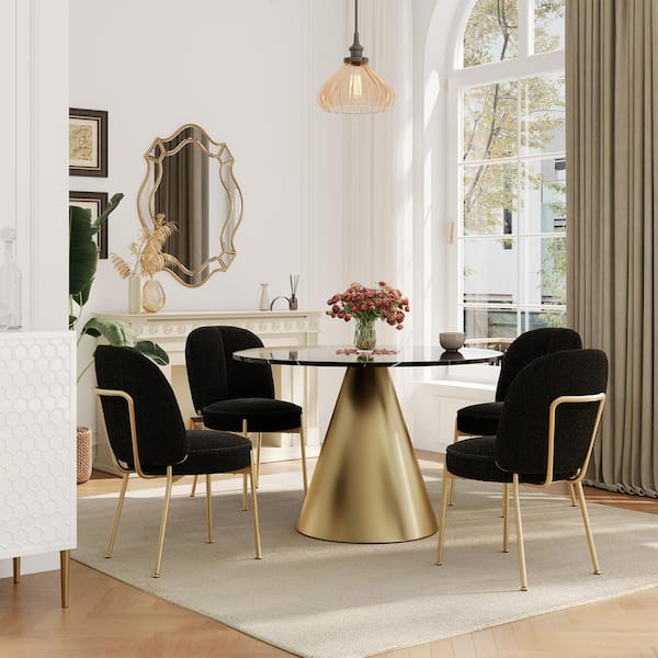 Boyel Living 5-Piece Black Marble Counter Top Dining Table Set Seats 4(1 Table and 4 Black Chairs)