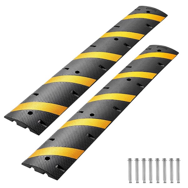 6 FT. Rubber Speed Bump, 2 Pack, Dual-Channel Ramp, 22,000 lbs. Axle, Cable Protector with Screws for Asphalt/Concrete