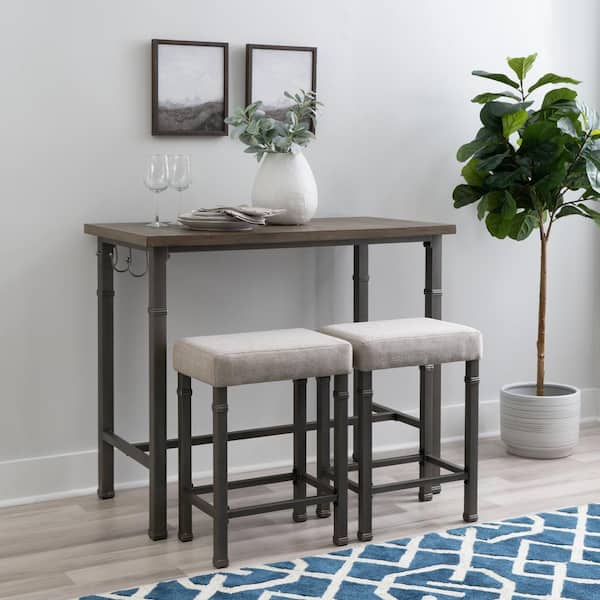 Linon Home Decor Austin 3-Piece Rectangle Pewter Gray Wood Top Pub