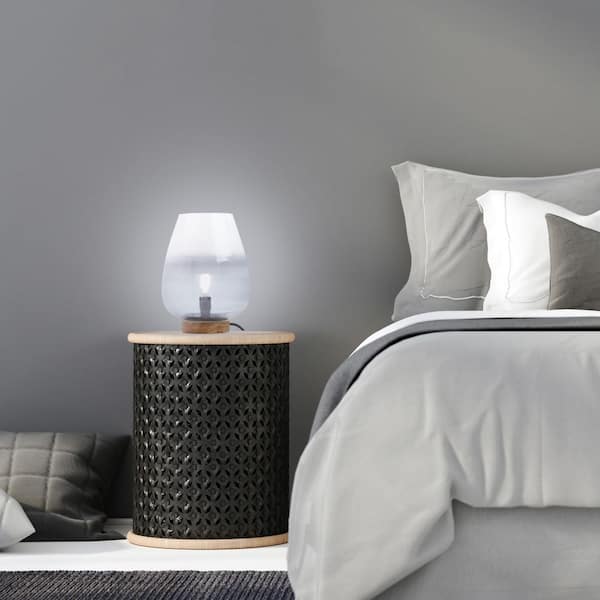 River of Goods Phillip 10.5 in. Brown Mango Wood Base Accent Lamp with Ombre Blue/White Glass Urn-Shaped Shade