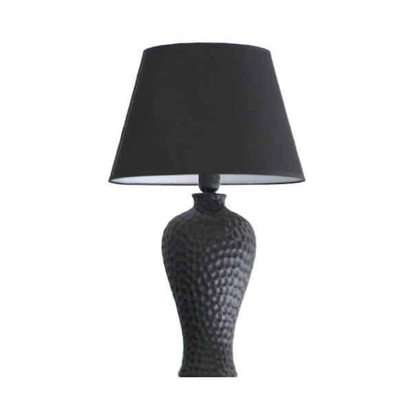 Simple Designs 19.5 in. Black Textured Stucco Curvy Ceramic Table Lamp