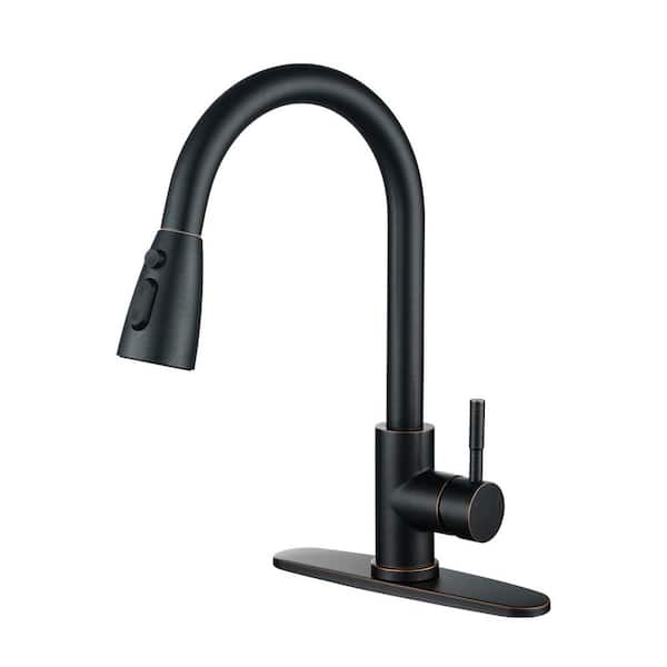 15.6 in. Single Handle Pull Down Kitchen Faucet with 18 in. Sprayer and 360 Degree Swivel in Oil Rubbed Bronze