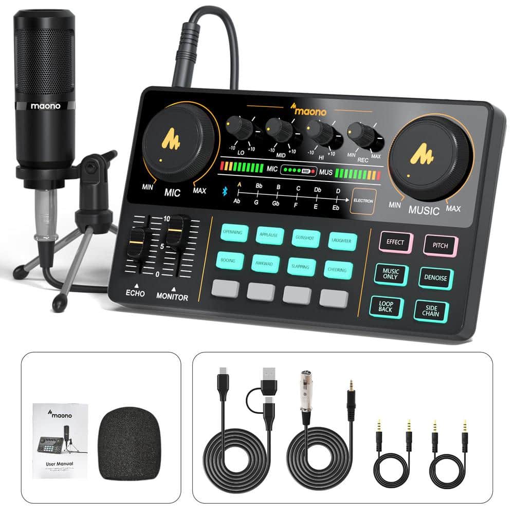 All in One Production Podcast Audio Mixer in Black with Special Effects and