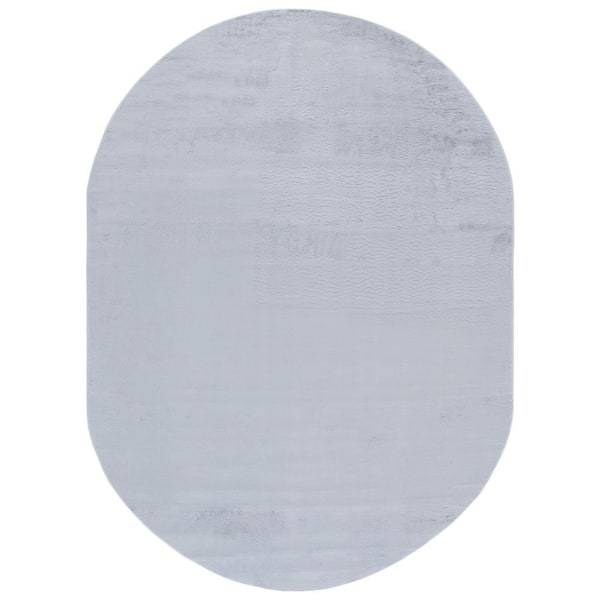 Faux Rabbit Fur Silver 5 ft. x 7 ft. Machine Washable Solid Flokati Oval Area Rug