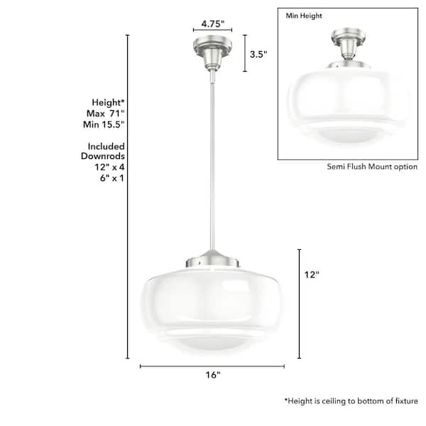 Hunter - Saddle Creek 1 Light Brushed Nickel Pendant with Frosted Glass Shade Kitchen Light