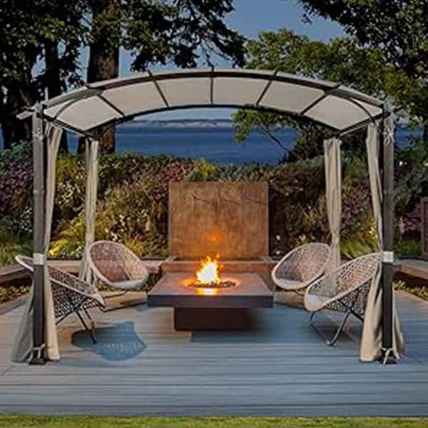 Unbranded 11 ft. x 11 ft. Gray Outdoor Pergola with Sidewalls, UPF 50+ Arched Top Outdoor Pergola with Textilene Top Canopy