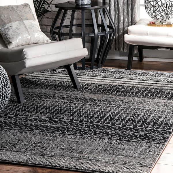 Nova Stripes Dark Gray 9 ft. x 12 ft. Area Rug