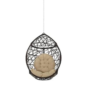 1-Person Wicker Egg Swing with Brown Cushions