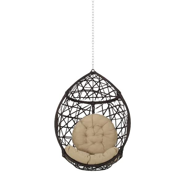 JimsMaison 1-Person Wicker Egg Swing with Brown Cushions