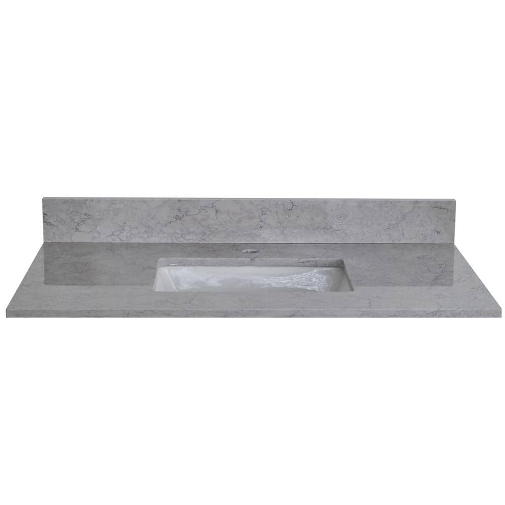 37 in. W x 22 in. D Engineered Stone Composite Vanity Top in Gray with Whit