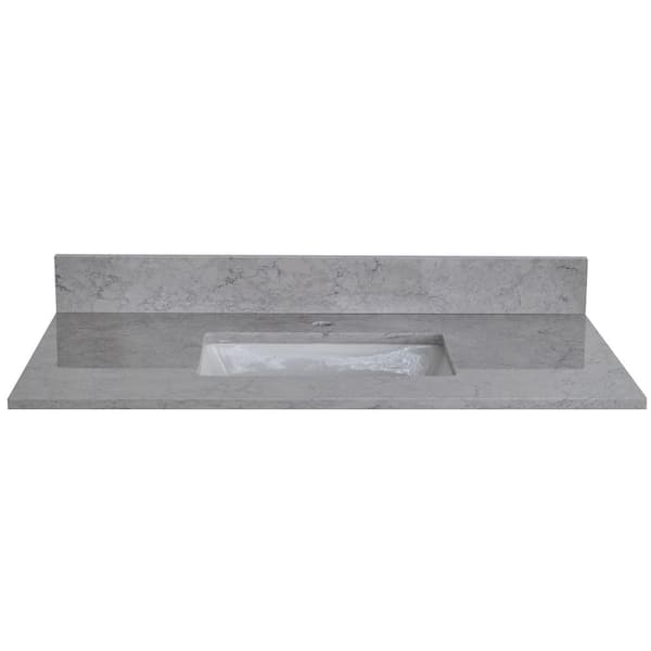 Boyel Living 37 in. W x 22 in. D Engineered Stone Composite Vanity Top in Gray with White Rectangular Single Sink - Single Hole