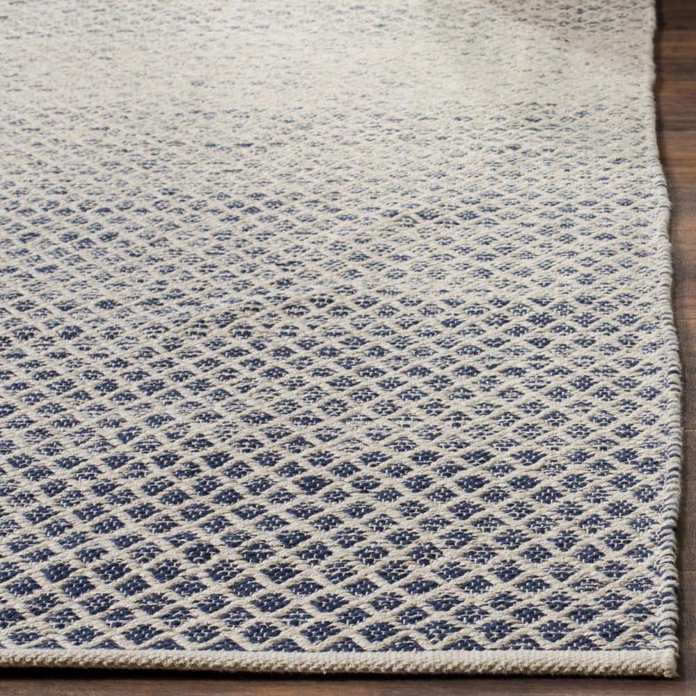 Navy and Ivory Cotton Flat Woven Handmade Area Rug 9' x 12'