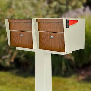 Mail Manager X2 Locking Mailbox Combo Kit with Cream White In-Ground Post, 2 Compartment High Security Cluster