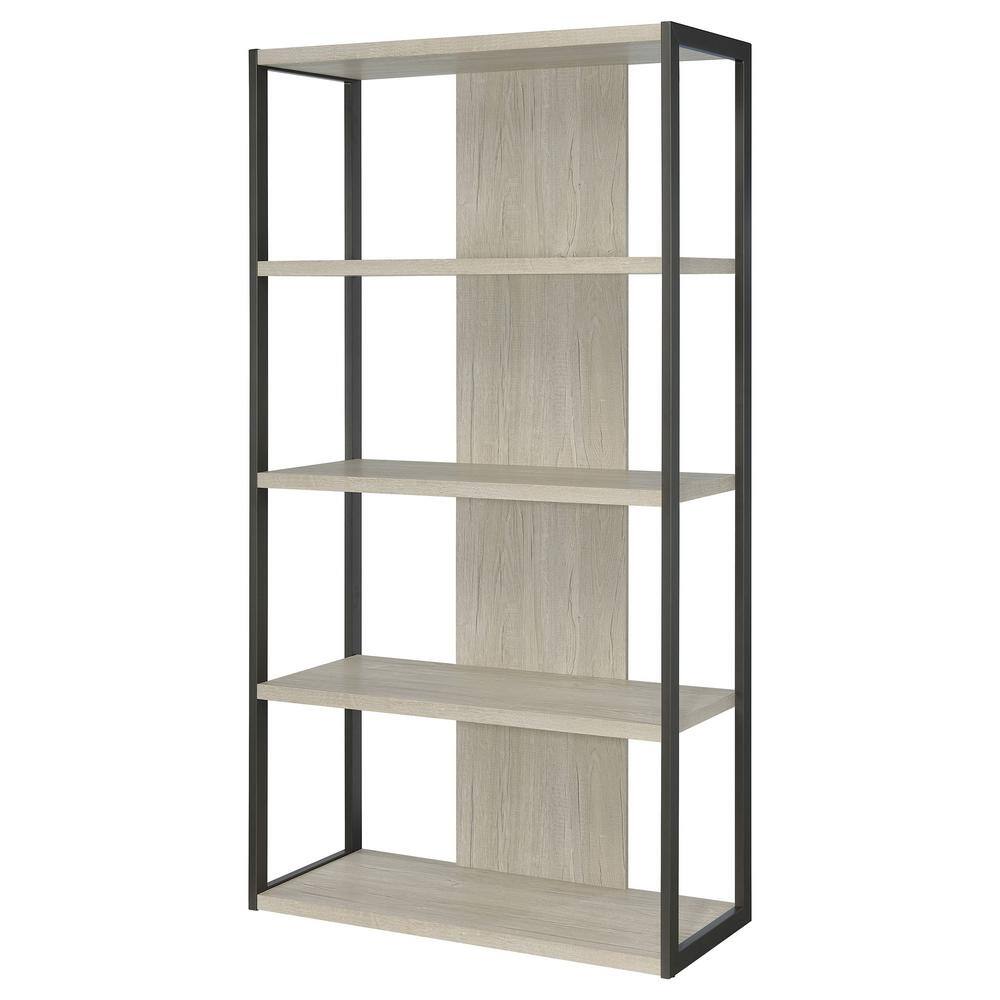 Gray and Whitewashed Wood 4-Shelf Contemporary Bookcase