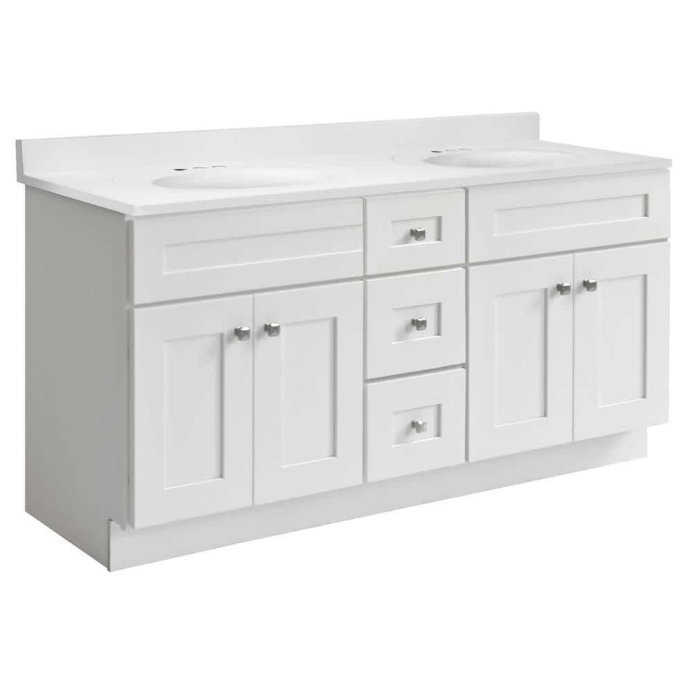 Brookings 61 in. W Double Sink Fully Assembled Bath Vanity in White with Wh