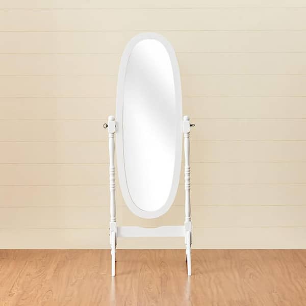 TENGYA LLC White 22.50 in. W x 59.25 in. H Traditional Queen Anna Style Wood Floor Cheval Mirror, White Finish