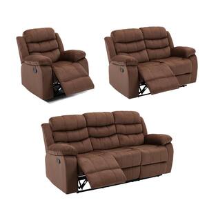167 in. Slope Arm 3-Piece 6-Seater Reclining Sofa Set in Brown