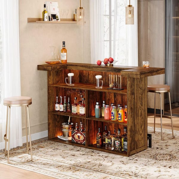 BYBLIGHT Kearsten 70.9 in. Wooden Brown Bar Table, 4-Tier Bar