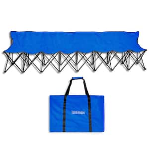 Portable 8-Seater Folding Team Sports Sideline Bench with Back (Blue)