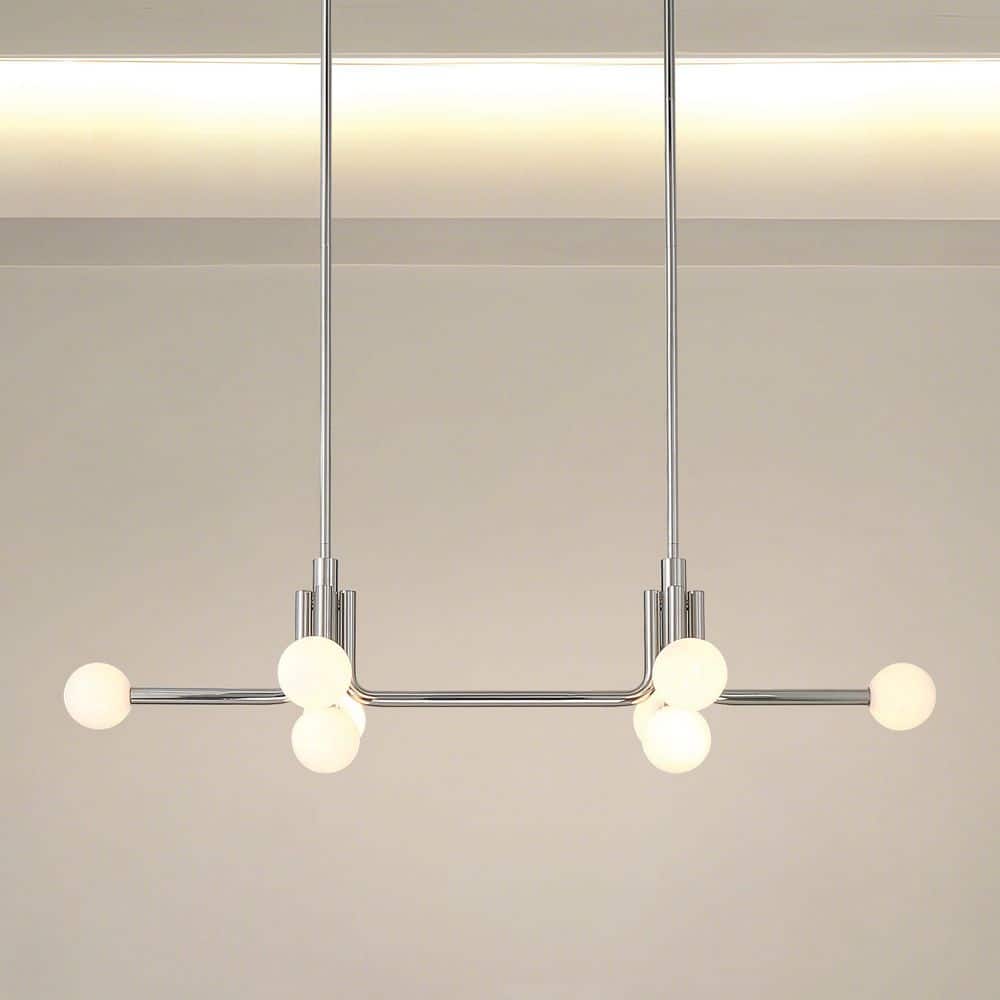 Stockholm 50 in. 8-Light Polished Nickel Linear Chandelier with Opal Glass Shades price history on PriceWatchPro