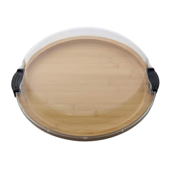 14 in. x 2.95 in. H Round Build-A-Board Acacia Cutting Board with Single Compartment and Clear Locking Lid, Black