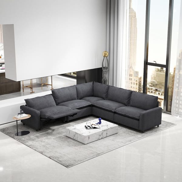 J&E Home 107.48 in. Square Arm 5-Piece Linen Modular Free