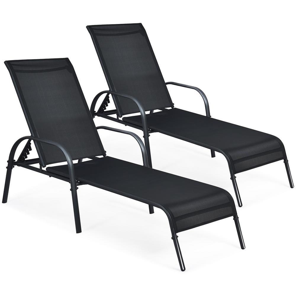 2-Pieces Metal Outdoor Chaise Lounge Fabric Adjustable Reclining Armrest Black price history on PriceWatchPro