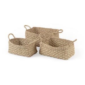 Emra 17.3 in. L x 11.8 in. W x 7.9 in. H (Set of 3) Light Brown Seagrass Rectangular Basket with Handles