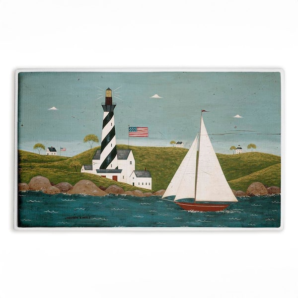 Coastal Breeze Lighthouse Harbor 18 in. x 30 in. Green Graphic Polyester Blend Rectangle Bath Mat