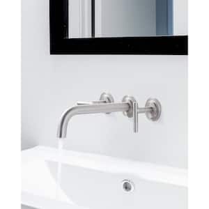 Double Handle Wall Mounted Bathroom Faucet in Solid Brass, Brushed Nickel