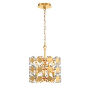 Perrene 3-Light Gold Drum Chandelier with Clear Crystal Shade